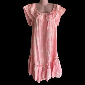 MuuMuu Dress Womens Extra Large Pink Floral Ruffle Hawaiian Sundress Pocket